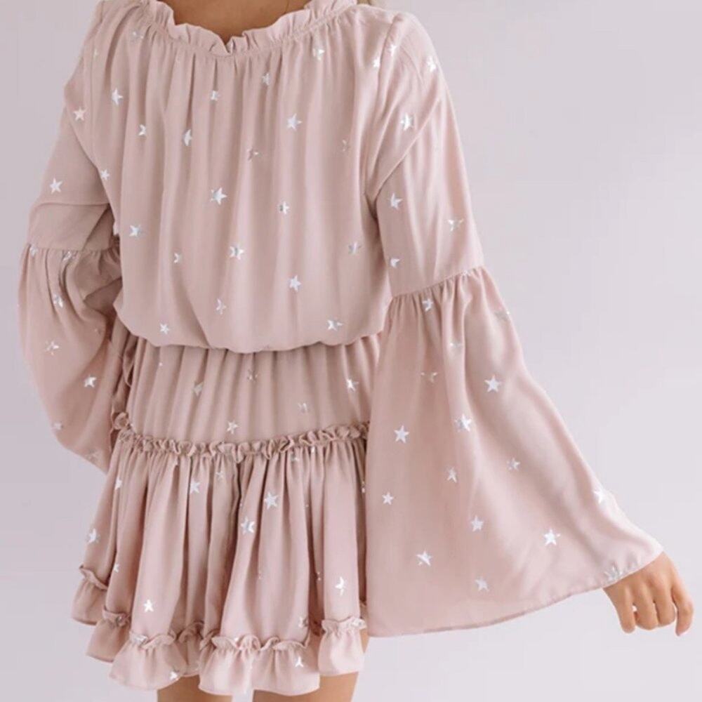Buddy Love Pink Silver Metallic Star Bell Sleeve Dress Sz S NWT - Picture 11 of 11